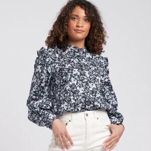 Universal Standard Black and White Floral Blouse